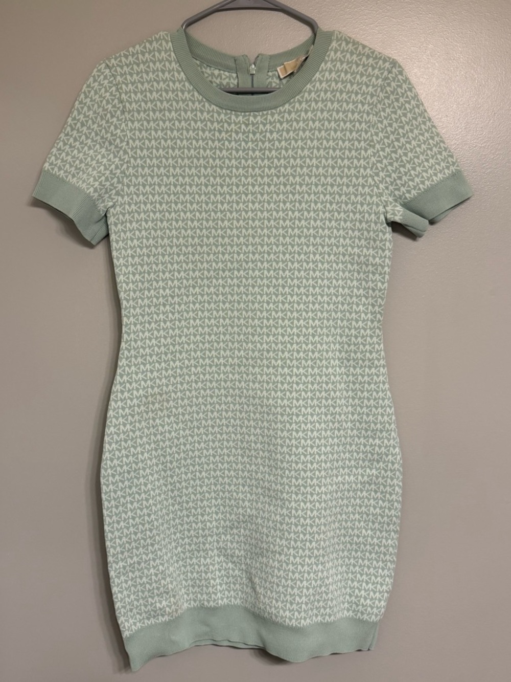 Michael Kors Logo Jacquard Dress Short Sleeve Crew Neck Jade/Green  Size M NWOT